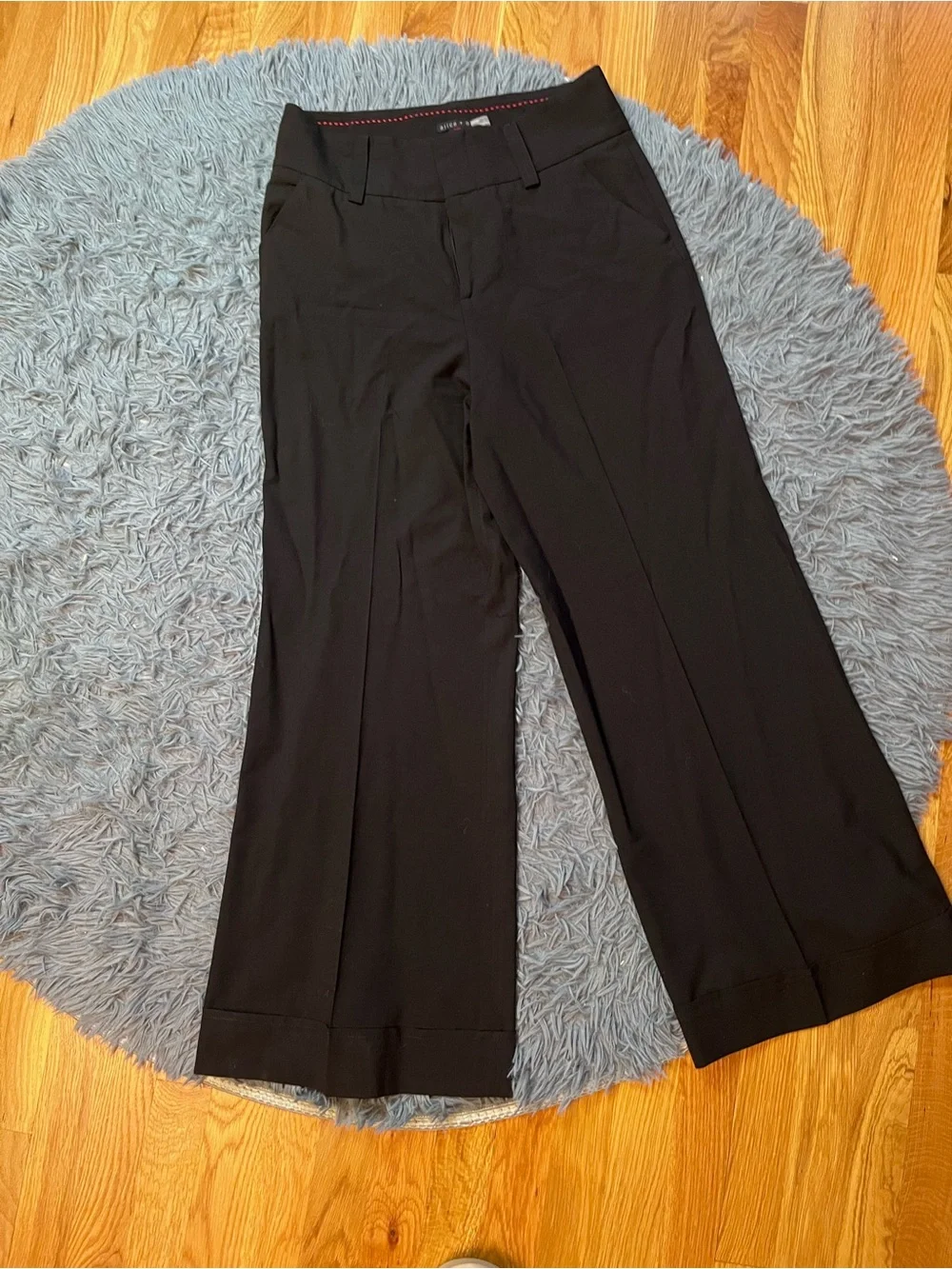 Alice + Olivia Black Wide Leg Wool Trouser Pants Size 10